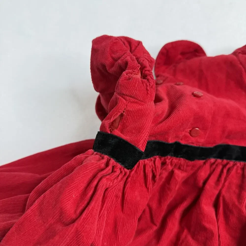 Ralph Lauren Dress Girls 12M Red Corduroy Collared Fit & Flare Velvet Belt Party